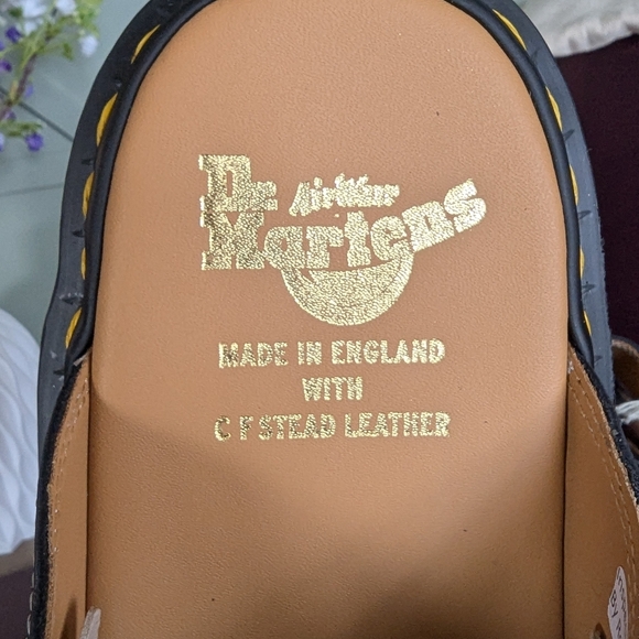 Dr. Martens Dayne Made in England Leather & Suede Applique Slides - Picture 10 of 16